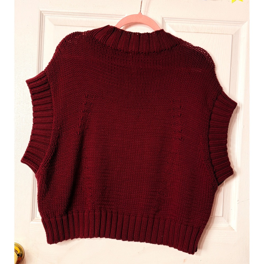 Maeve Anthropologie Heart Intarsia Knit Sweater Vest Burgundy Pink 1X Mock Neck - Picture 8 of 9